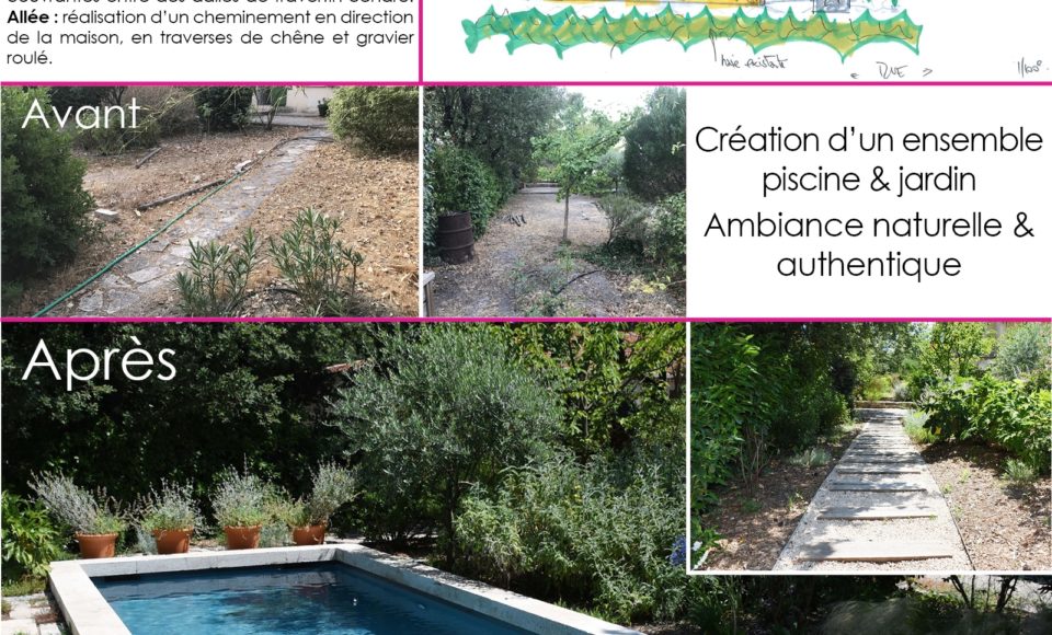 Création jardin et construction de piscine avant après