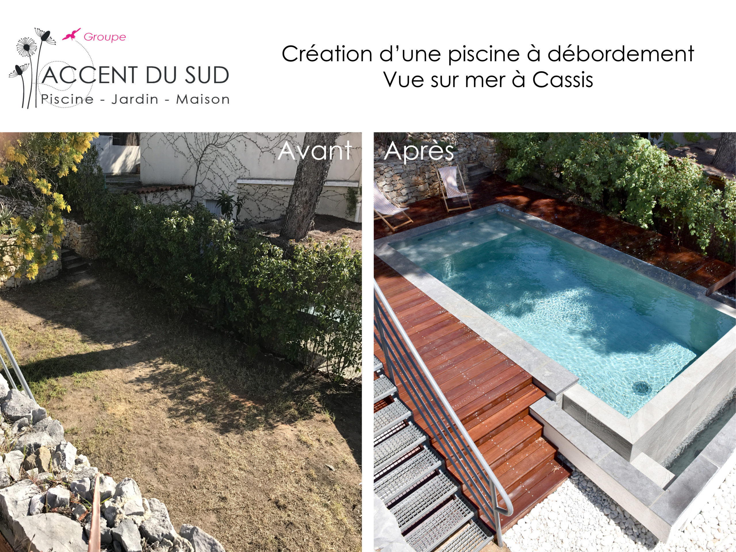 Piscine à débordement à Cassis avant après